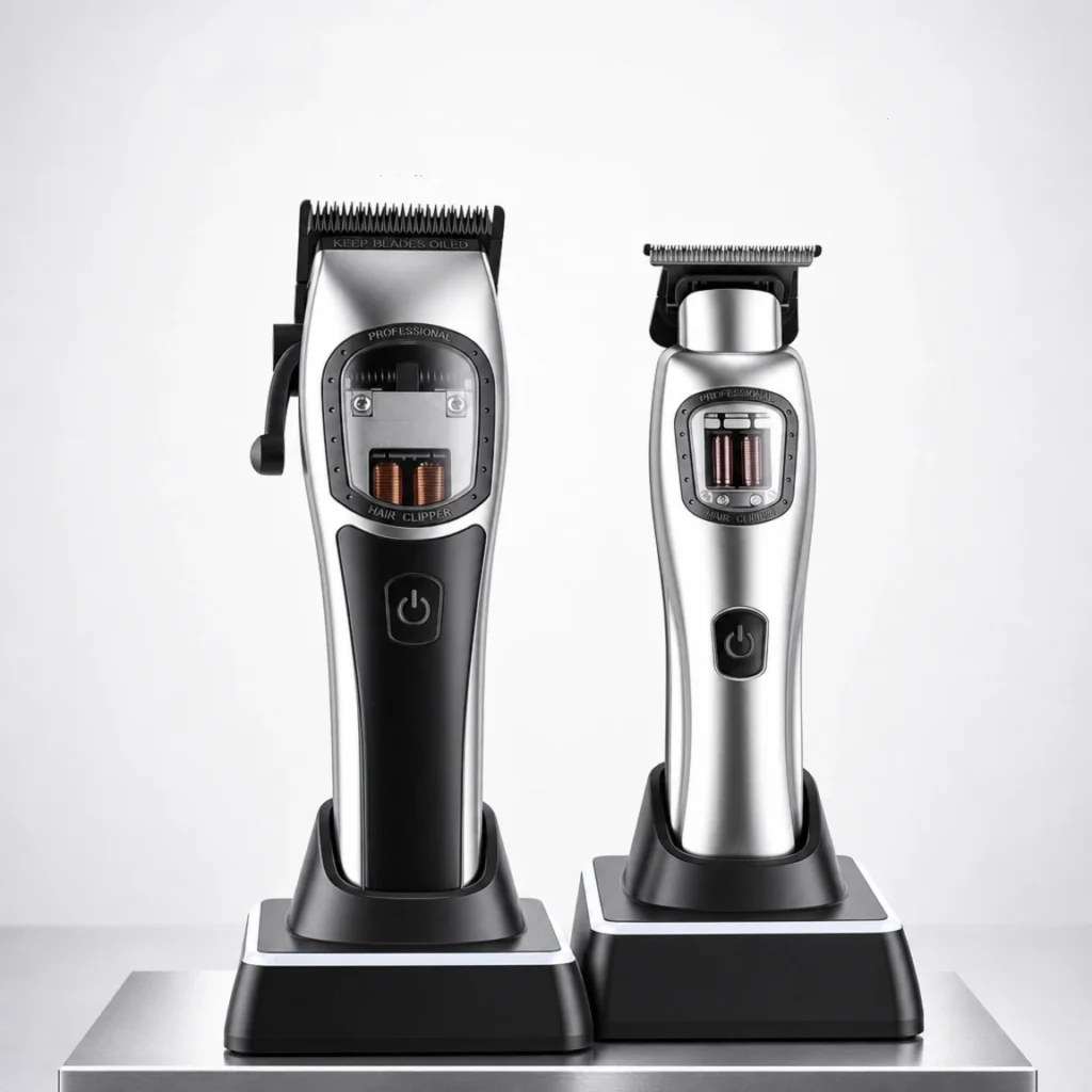 Professional cordless hair clipper and trimmer combo set with charging base